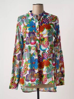0039 Italy Long Sleeve Vibrant Multicolor Floral Print Button-Down Shirt Blouse
